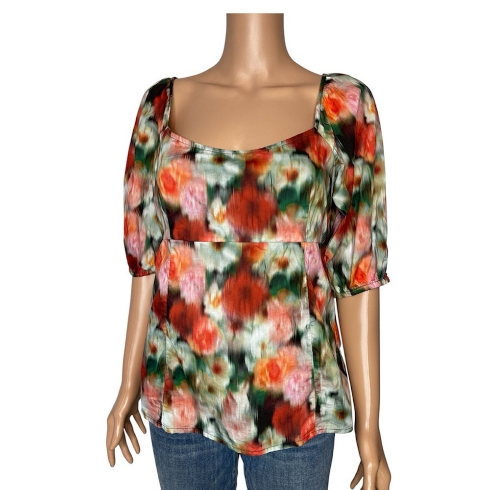 J CREW Squareneck Top size 8  Liberty Hazy Days Floral Tie Back Puff Sleeves - Picture 2 of 8
